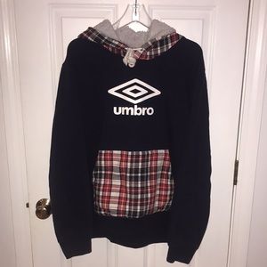 UMBRO MEN'S TARTAN SHERPA FLEECE HEAVYWEIGHT HOODIE, NAVY/PLAID/VERMILLION - XXL